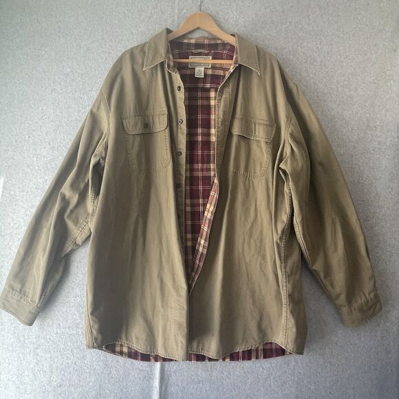 LL Bean Khaki Hurricane Shirt Flannel Lined Button Down Work Long Sleeve  XXL - Picture 1 of 8
